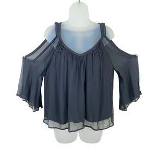 Rebecca Minkoff Top Womens XS Black Sheer Cold Shoulder Blouse Long Sleeves